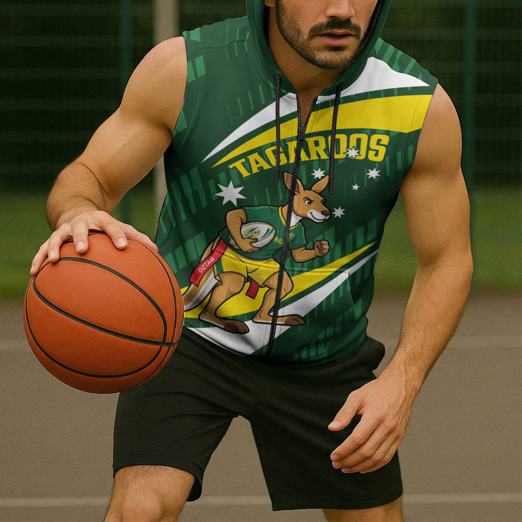 Tagaroos Oztag Australia Custom Sleeveless Zip Hoodie Aussie Kangaroo Mascot Sporty Style