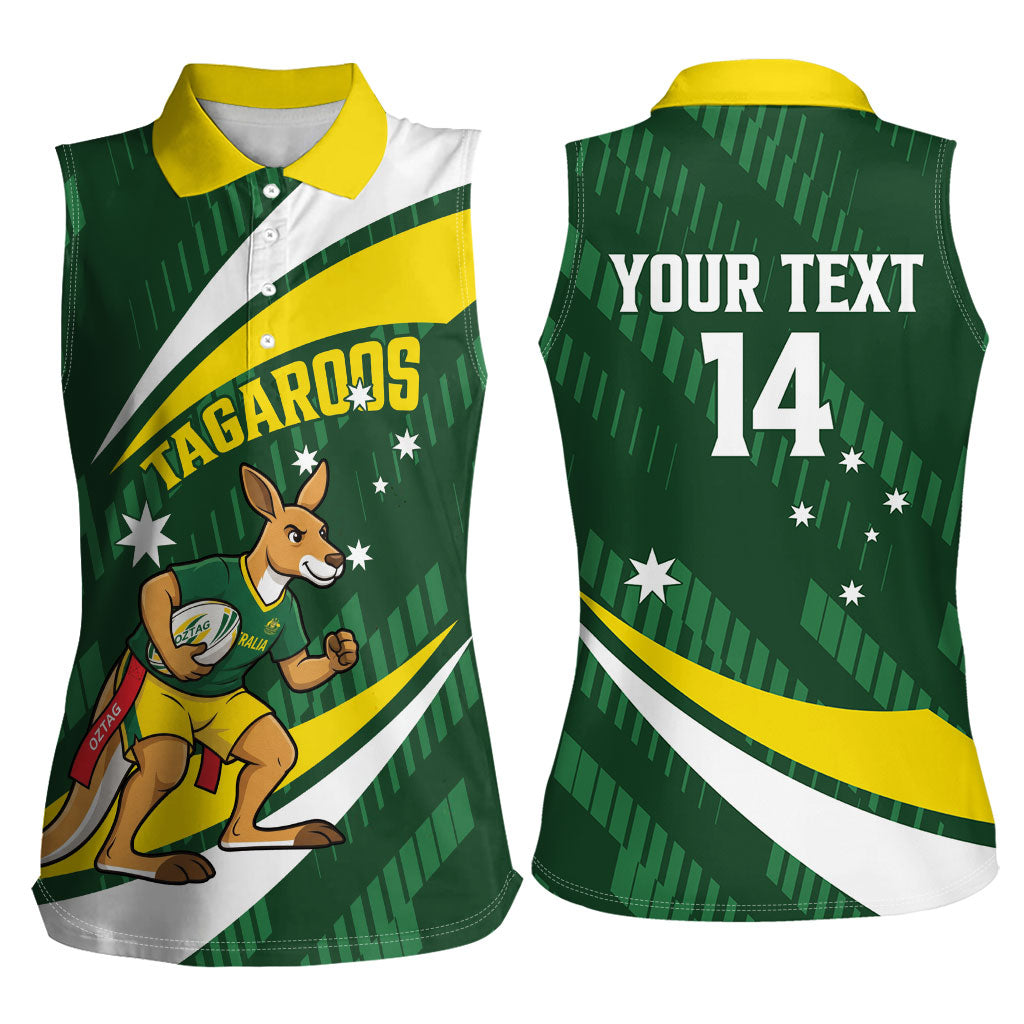 Tagaroos Oztag Australia Custom Women Sleeveless Polo Shirt Aussie Kangaroo Mascot Sporty Style