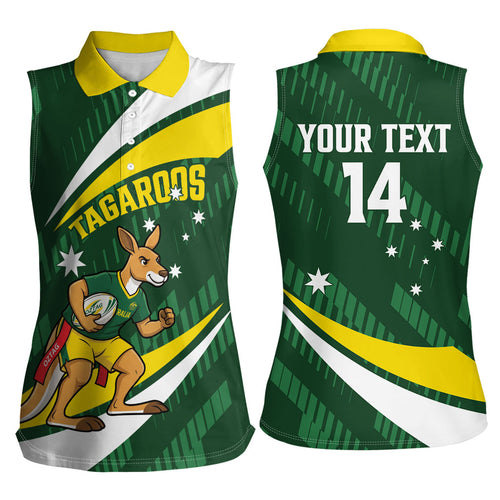 Tagaroos Oztag Australia Custom Women Sleeveless Polo Shirt Aussie Kangaroo Mascot Sporty Style