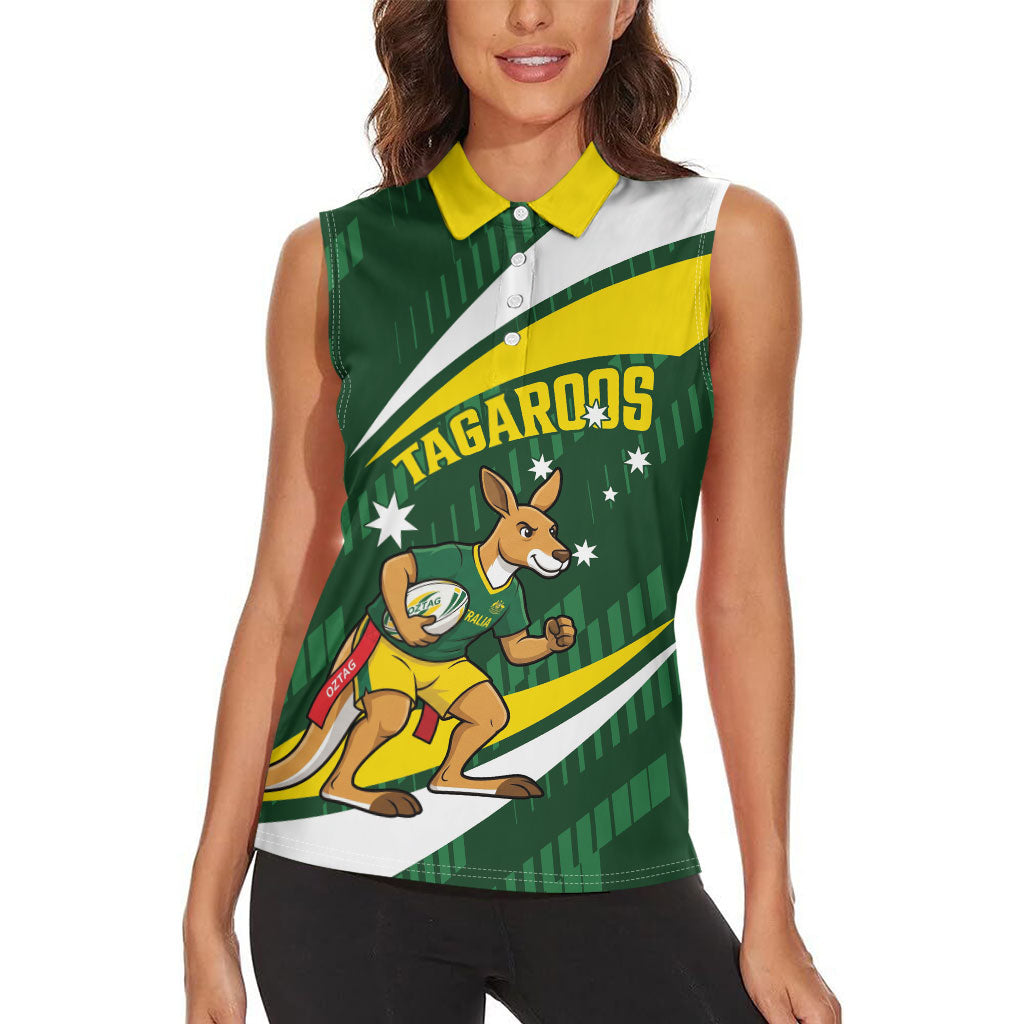 Tagaroos Oztag Australia Custom Women Sleeveless Polo Shirt Aussie Kangaroo Mascot Sporty Style
