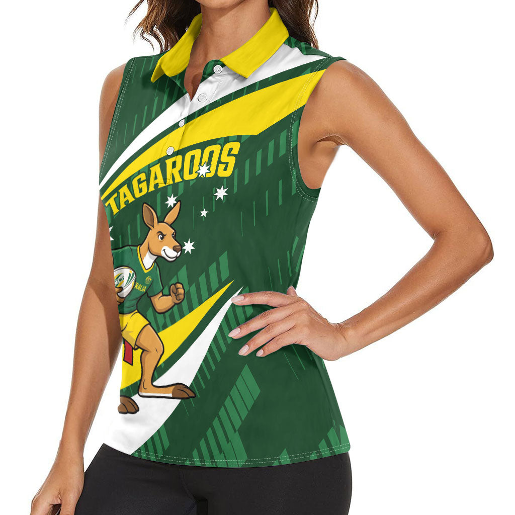 Tagaroos Oztag Australia Custom Women Sleeveless Polo Shirt Aussie Kangaroo Mascot Sporty Style