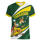 Tagaroos Oztag Australia Custom Women V-Neck T-Shirt Aussie Kangaroo Mascot Sporty Style