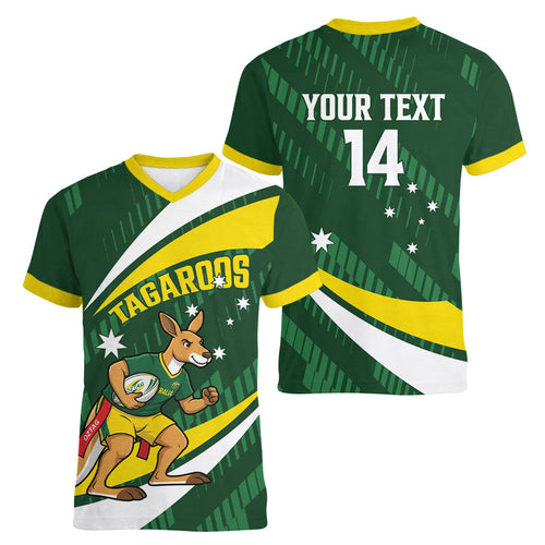 Tagaroos Oztag Australia Custom Women V-Neck T-Shirt Aussie Kangaroo Mascot Sporty Style