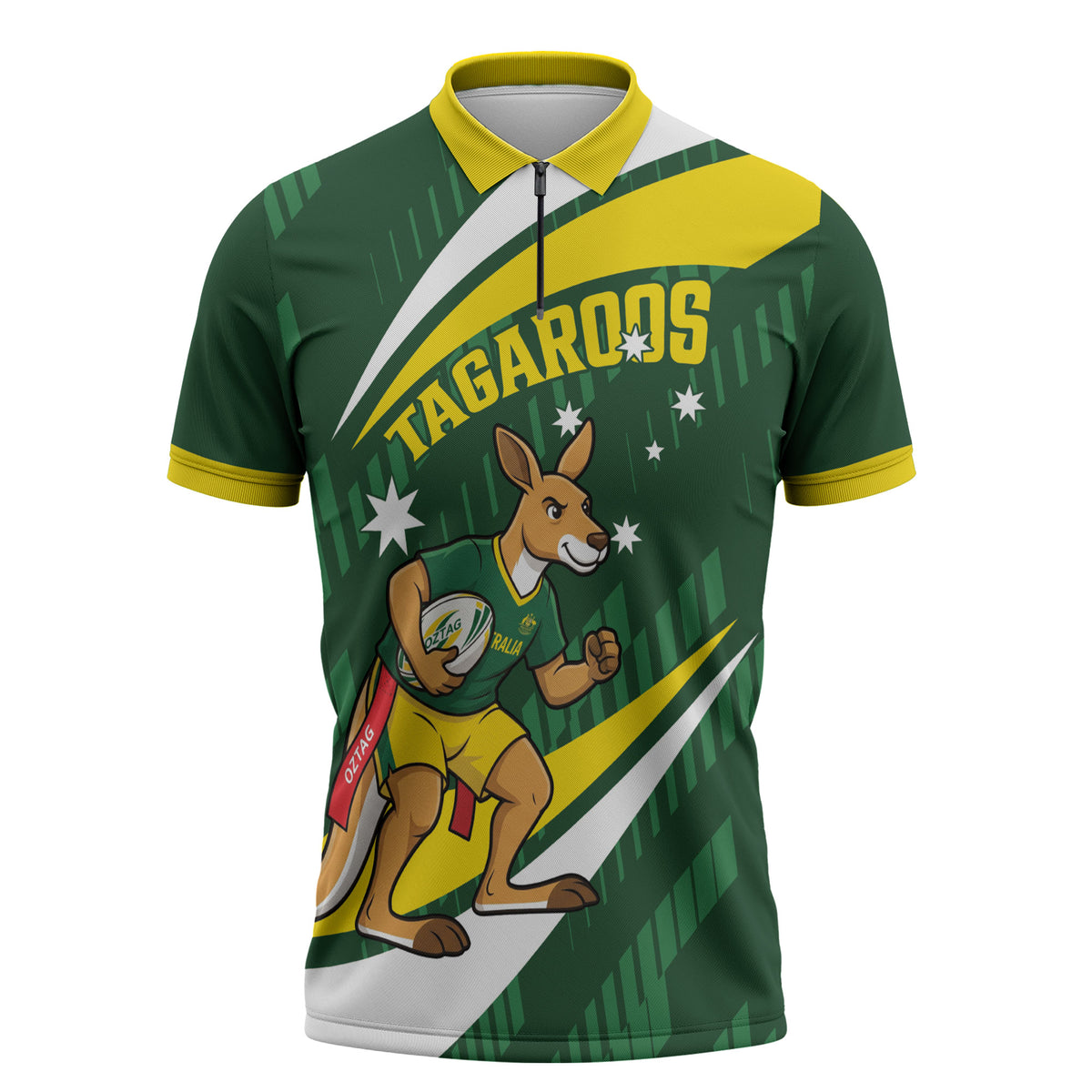 Tagaroos Oztag Australia Custom Zipper Polo Shirt Aussie Kangaroo Mascot Sporty Style