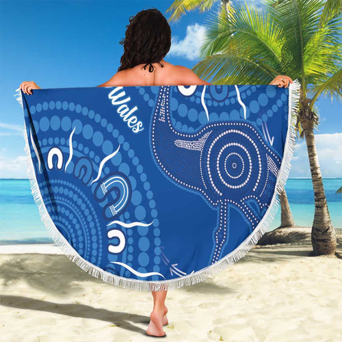 Australia New South Wales Beach Blanket Aussie Emu With Aboriginal Art