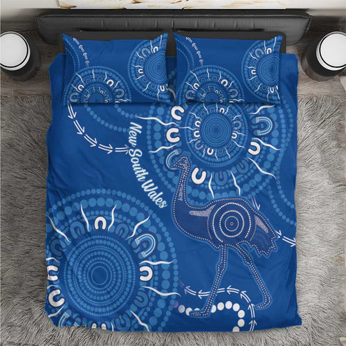 Australia New South Wales Bedding Set Aussie Emu With Aboriginal Art
