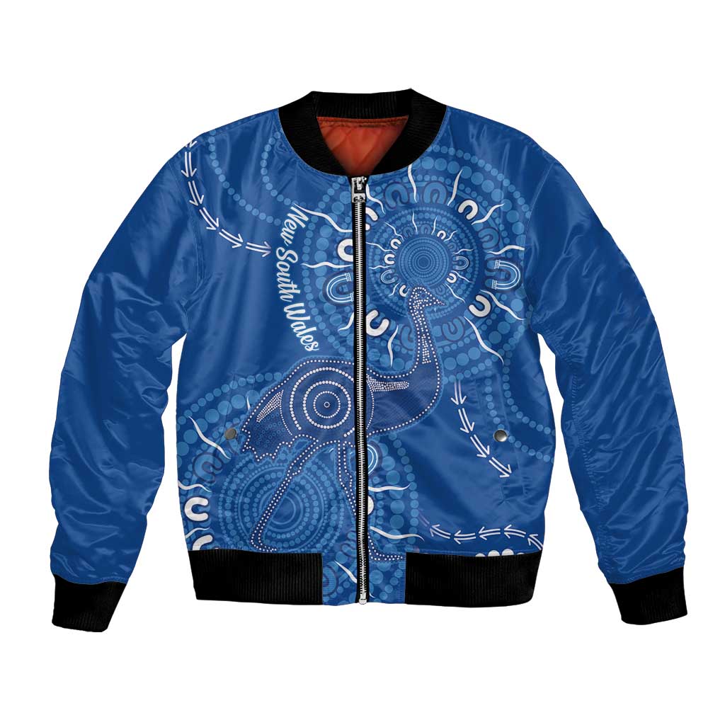 Australia New South Wales Bomber Jacket Aussie Emu With Aboriginal Art