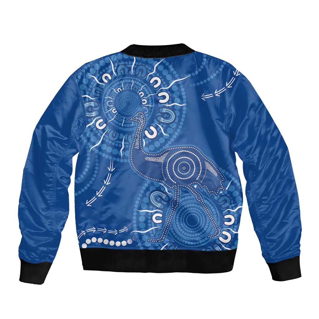 Australia New South Wales Bomber Jacket Aussie Emu With Aboriginal Art