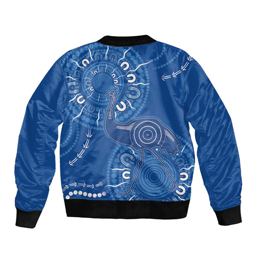 Australia New South Wales Bomber Jacket Aussie Emu With Aboriginal Art