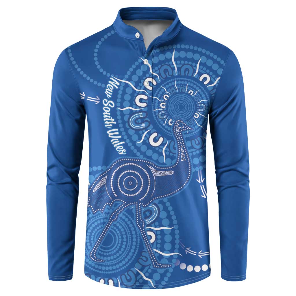 Australia New South Wales Button Sweatshirt Aussie Emu With Aboriginal Art