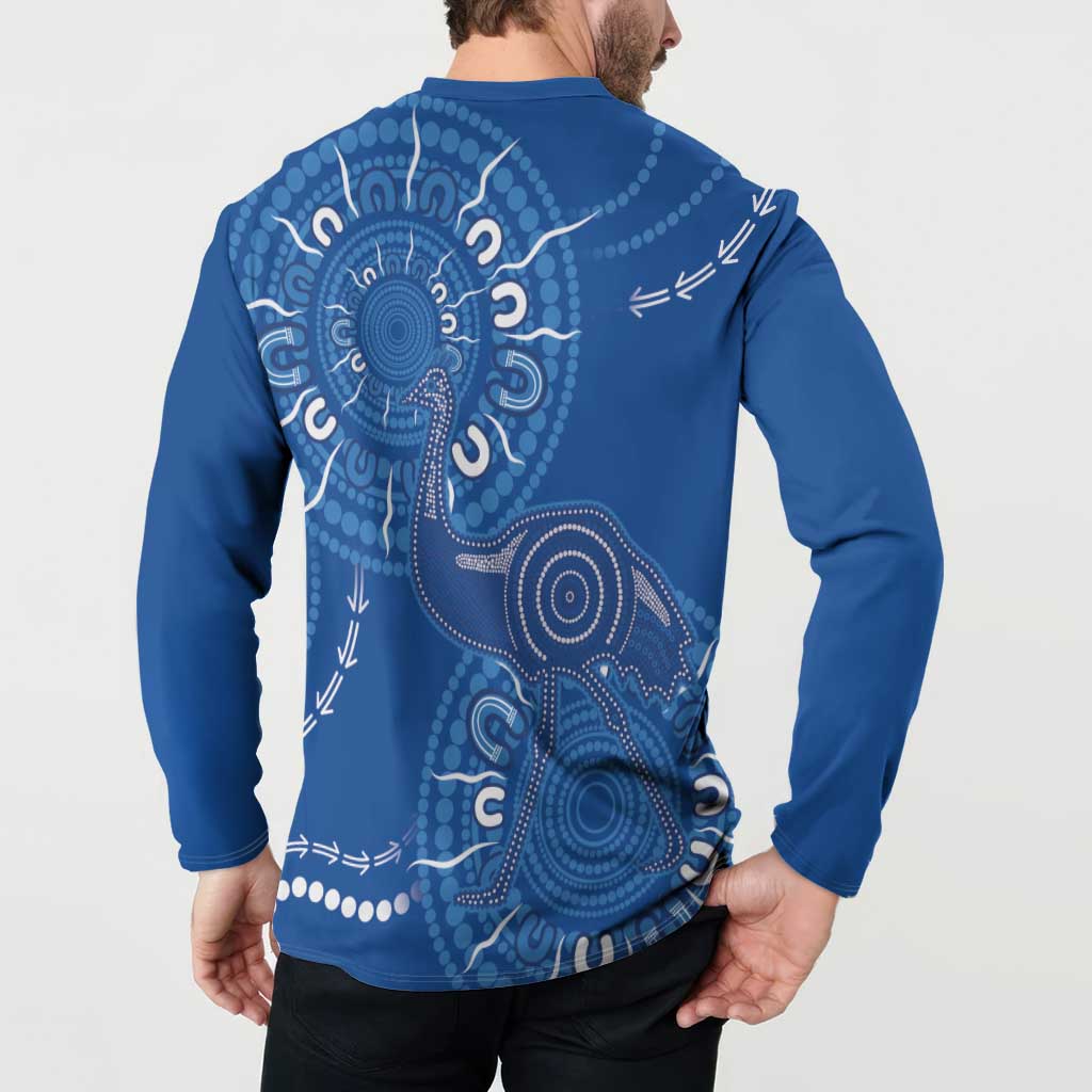 Australia New South Wales Button Sweatshirt Aussie Emu With Aboriginal Art