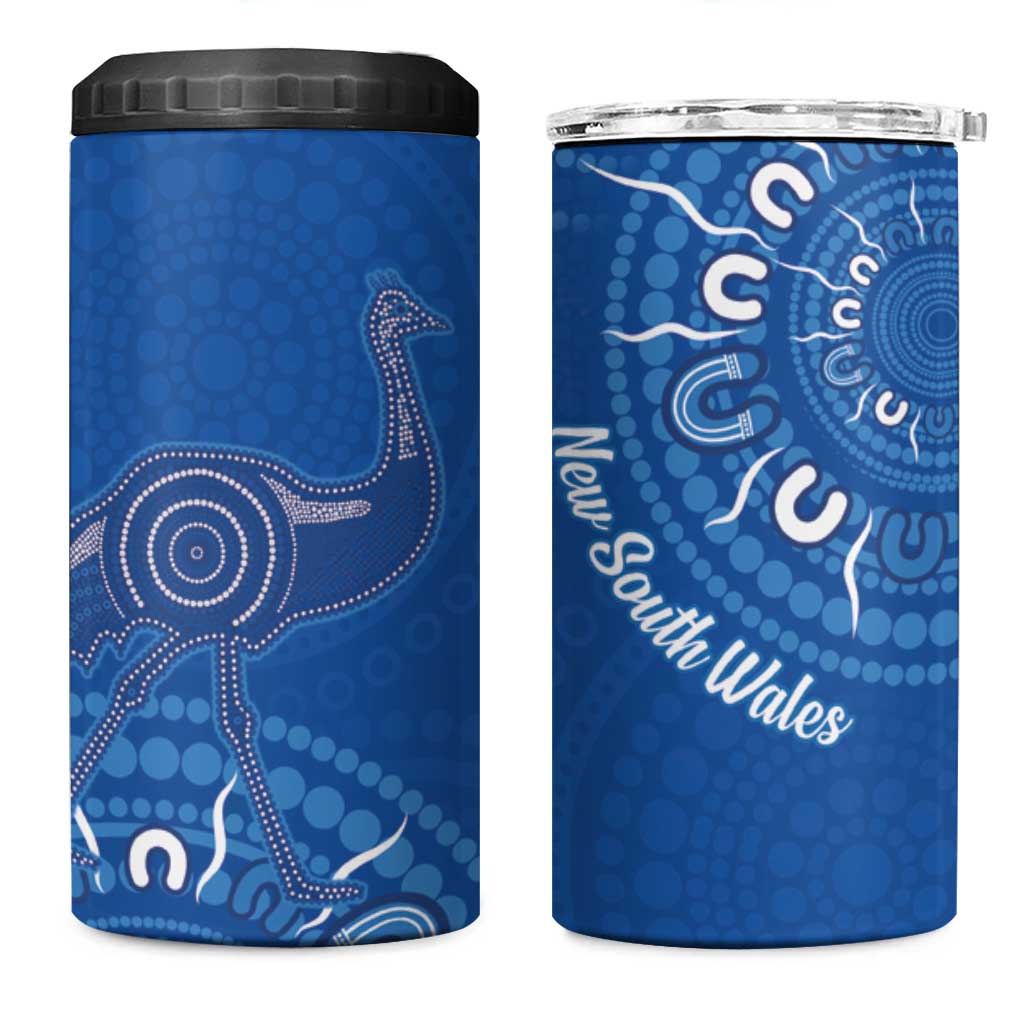 Australia New South Wales 4 in 1 Can Cooler Tumbler Aussie Emu With Aboriginal Art