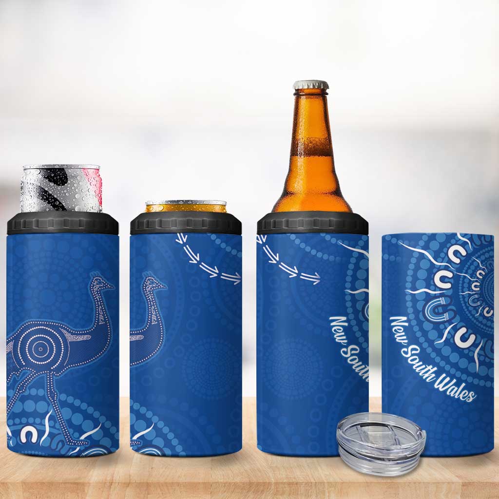 Australia New South Wales 4 in 1 Can Cooler Tumbler Aussie Emu With Aboriginal Art