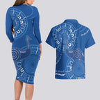 Australia New South Wales Couples Matching Long Sleeve Bodycon Dress and Hawaiian Shirt Aussie Emu With Aboriginal Art