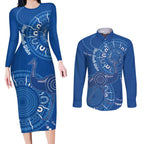 Australia New South Wales Couples Matching Long Sleeve Bodycon Dress and Long Sleeve Button Shirt Aussie Emu With Aboriginal Art