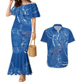 Australia New South Wales Couples Matching Mermaid Dress and Hawaiian Shirt Aussie Emu With Aboriginal Art