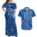 Australia New South Wales Couples Matching Off Shoulder Maxi Dress and Hawaiian Shirt Aussie Emu With Aboriginal Art