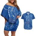 Australia New South Wales Couples Matching Off Shoulder Short Dress and Hawaiian Shirt Aussie Emu With Aboriginal Art