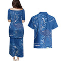 Australia New South Wales Couples Matching Puletasi and Hawaiian Shirt Aussie Emu With Aboriginal Art