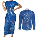 Australia New South Wales Couples Matching Short Sleeve Bodycon Dress and Long Sleeve Button Shirt Aussie Emu With Aboriginal Art