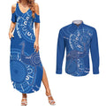 Australia New South Wales Couples Matching Summer Maxi Dress and Long Sleeve Button Shirt Aussie Emu With Aboriginal Art