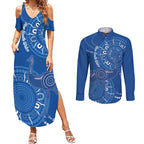 Australia New South Wales Couples Matching Summer Maxi Dress and Long Sleeve Button Shirt Aussie Emu With Aboriginal Art