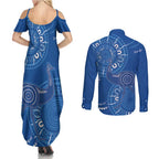 Australia New South Wales Couples Matching Summer Maxi Dress and Long Sleeve Button Shirt Aussie Emu With Aboriginal Art