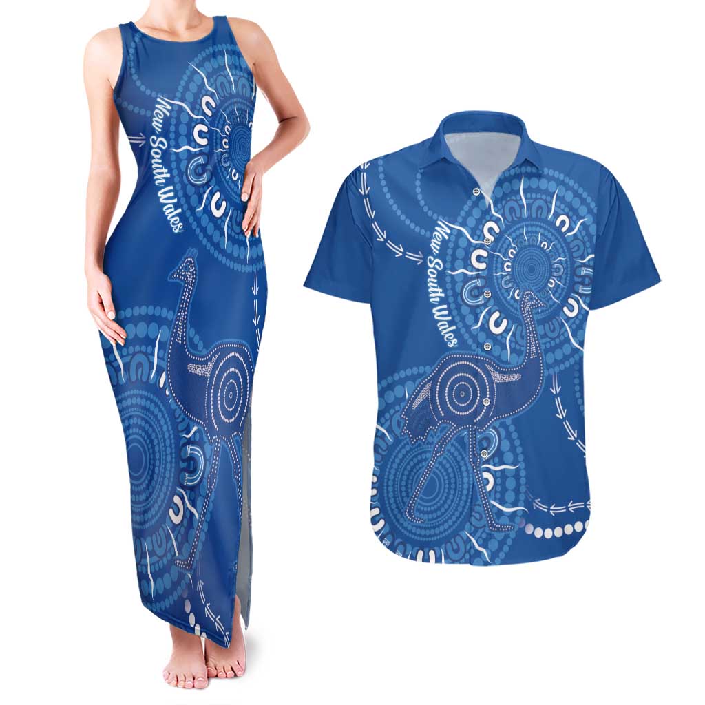 Australia New South Wales Couples Matching Tank Maxi Dress and Hawaiian Shirt Aussie Emu With Aboriginal Art
