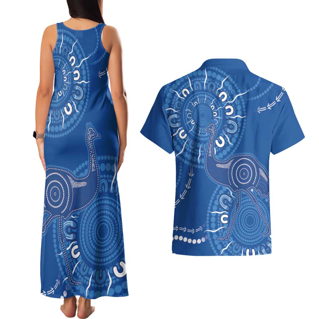 Australia New South Wales Couples Matching Tank Maxi Dress and Hawaiian Shirt Aussie Emu With Aboriginal Art