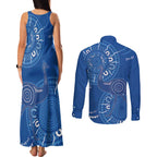 Australia New South Wales Couples Matching Tank Maxi Dress and Long Sleeve Button Shirt Aussie Emu With Aboriginal Art