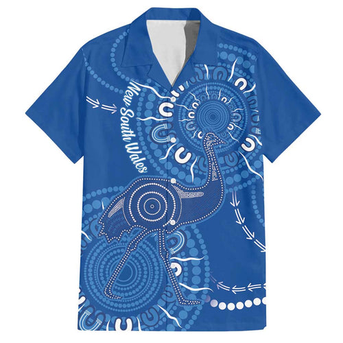 Australia New South Wales Family Matching Long Sleeve Bodycon Dress and Hawaiian Shirt Aussie Emu With Aboriginal Art