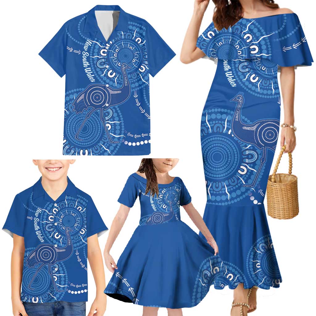 Australia New South Wales Family Matching Mermaid Dress and Hawaiian Shirt Aussie Emu With Aboriginal Art