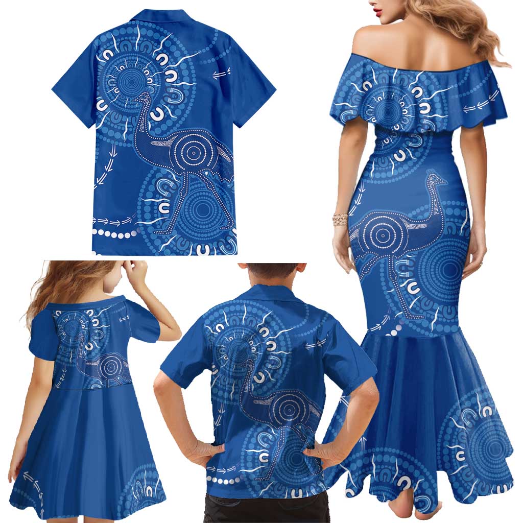 Australia New South Wales Family Matching Mermaid Dress and Hawaiian Shirt Aussie Emu With Aboriginal Art