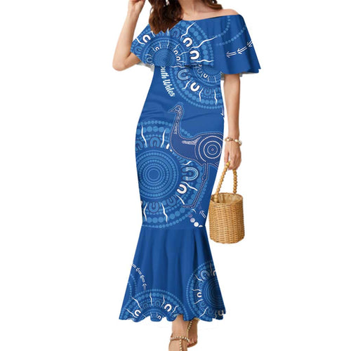Australia New South Wales Family Matching Mermaid Dress and Hawaiian Shirt Aussie Emu With Aboriginal Art