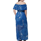 Australia New South Wales Family Matching Off Shoulder Maxi Dress and Hawaiian Shirt Aussie Emu With Aboriginal Art