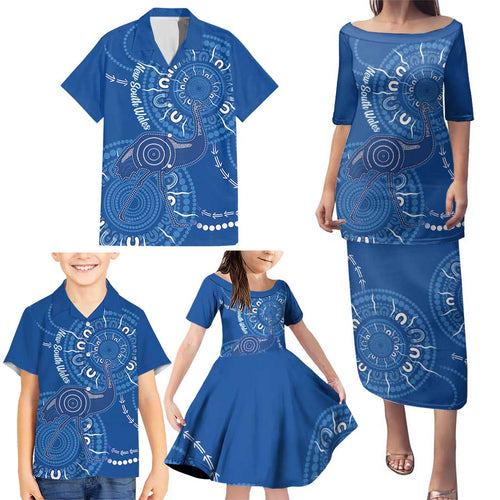 Australia New South Wales Family Matching Puletasi and Hawaiian Shirt Aussie Emu With Aboriginal Art