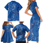 Australia New South Wales Family Matching Short Sleeve Bodycon Dress and Hawaiian Shirt Aussie Emu With Aboriginal Art
