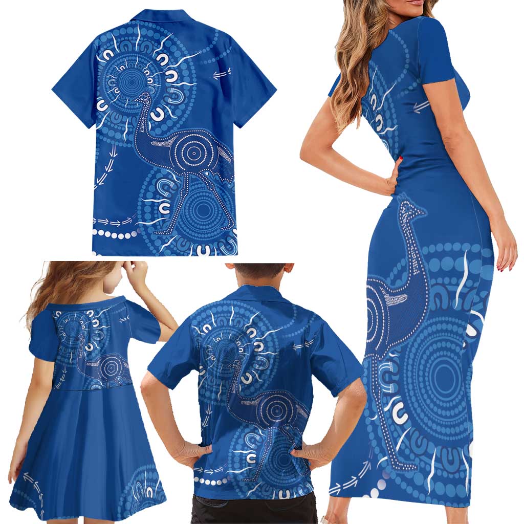 Australia New South Wales Family Matching Short Sleeve Bodycon Dress and Hawaiian Shirt Aussie Emu With Aboriginal Art