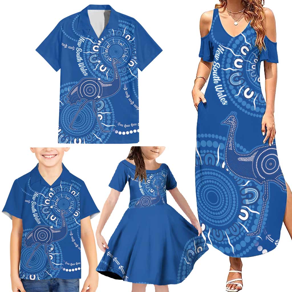 Australia New South Wales Family Matching Summer Maxi Dress and Hawaiian Shirt Aussie Emu With Aboriginal Art