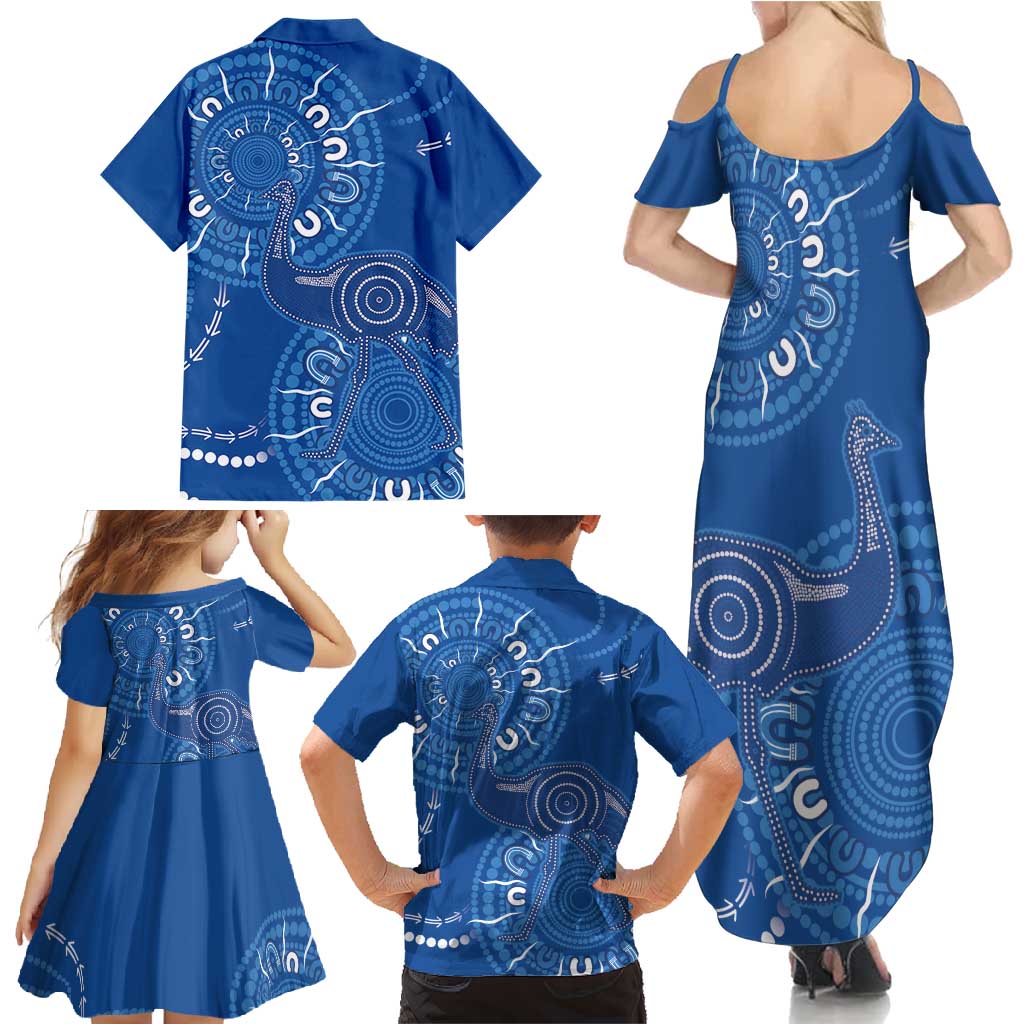 Australia New South Wales Family Matching Summer Maxi Dress and Hawaiian Shirt Aussie Emu With Aboriginal Art