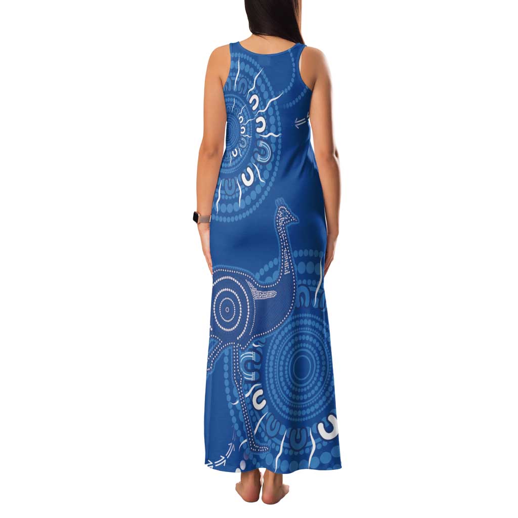 Australia New South Wales Family Matching Tank Maxi Dress and Hawaiian Shirt Aussie Emu With Aboriginal Art
