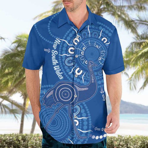Australia New South Wales Hawaiian Shirt Aussie Emu With Aboriginal Art