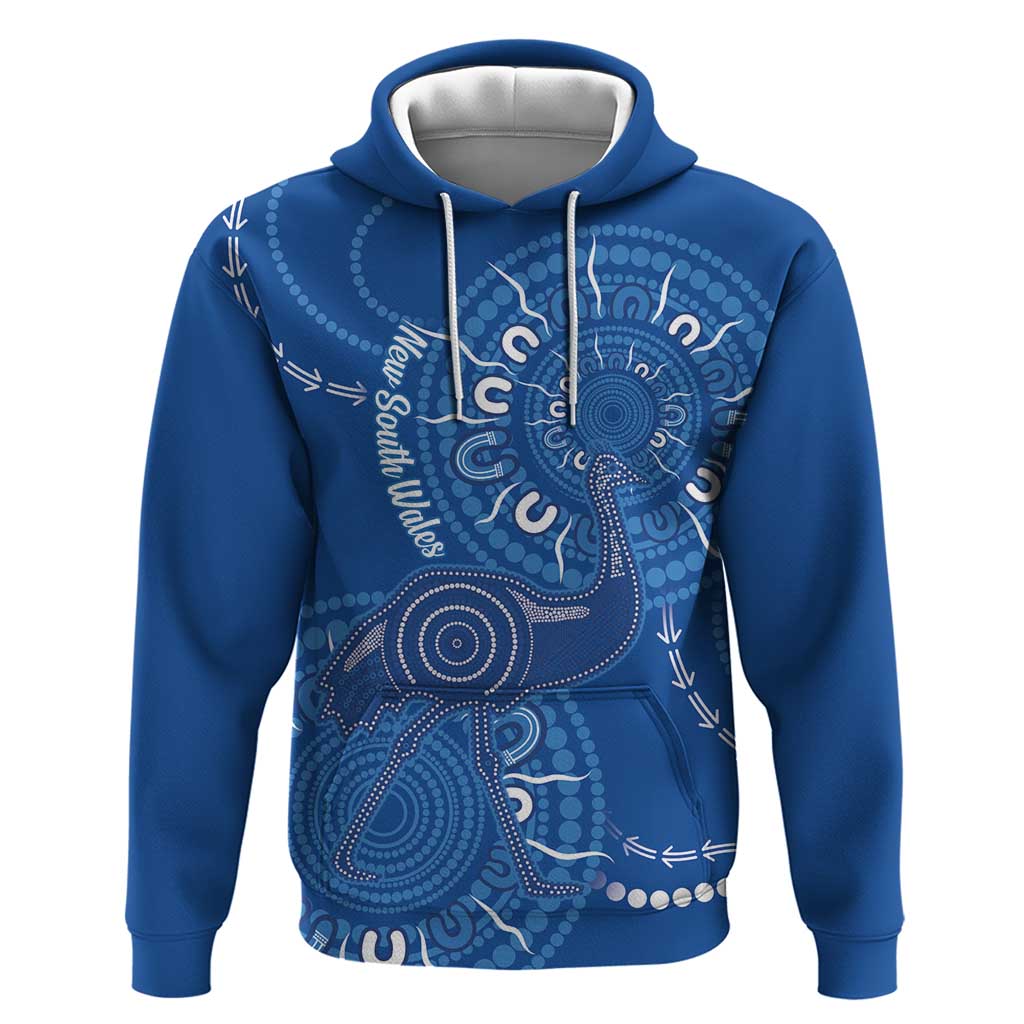 Australia New South Wales Hoodie Aussie Emu With Aboriginal Art