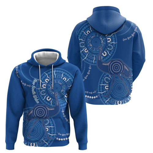 Australia New South Wales Hoodie Aussie Emu With Aboriginal Art