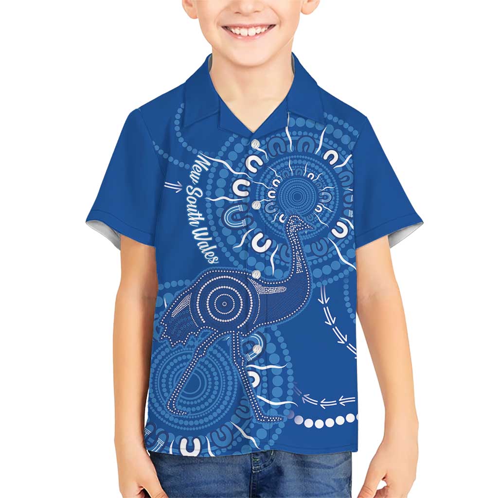 Australia New South Wales Kid Hawaiian Shirt Aussie Emu With Aboriginal Art