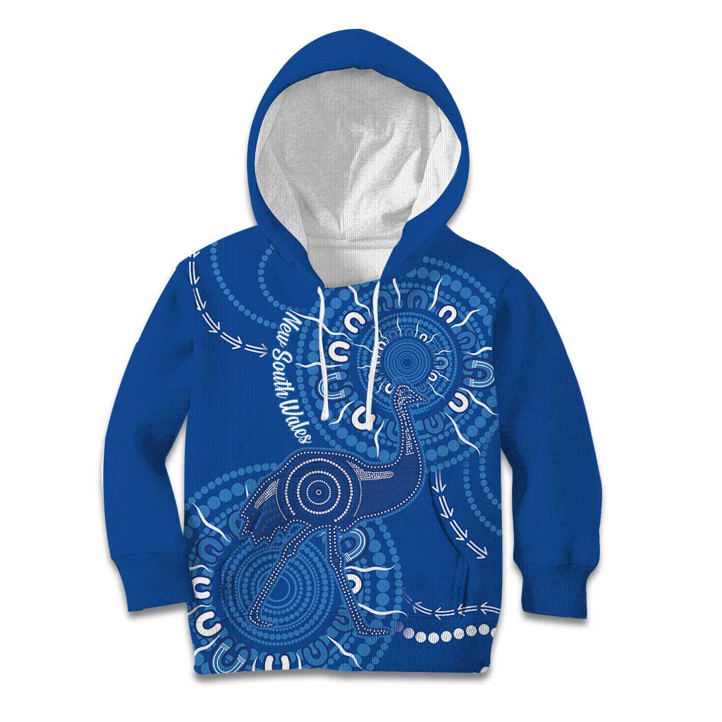 Australia New South Wales Kid Hoodie Aussie Emu With Aboriginal Art