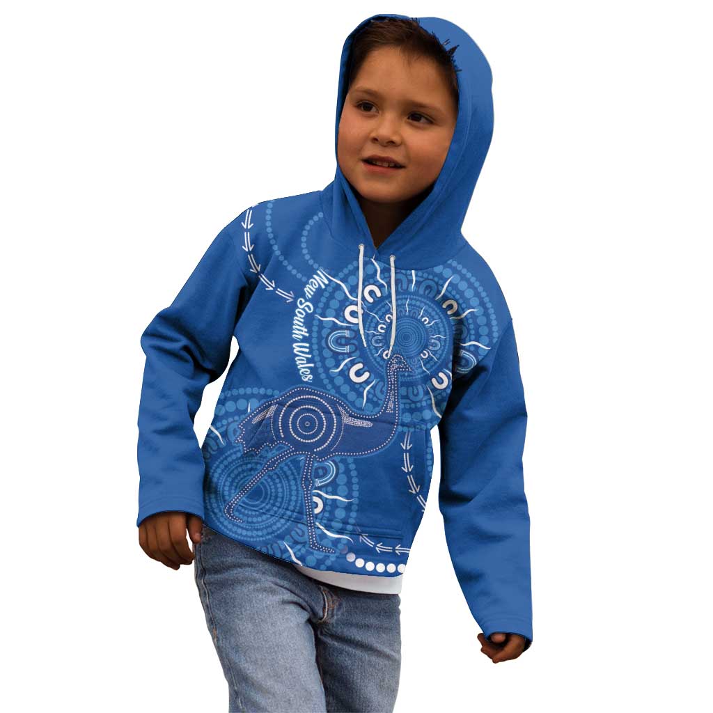 Australia New South Wales Kid Hoodie Aussie Emu With Aboriginal Art