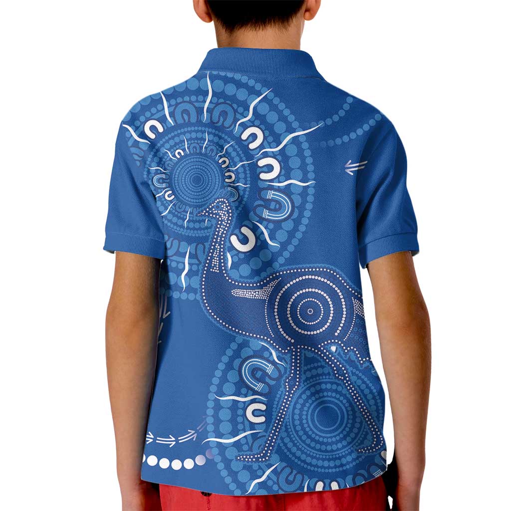 Australia New South Wales Kid Polo Shirt Aussie Emu With Aboriginal Art