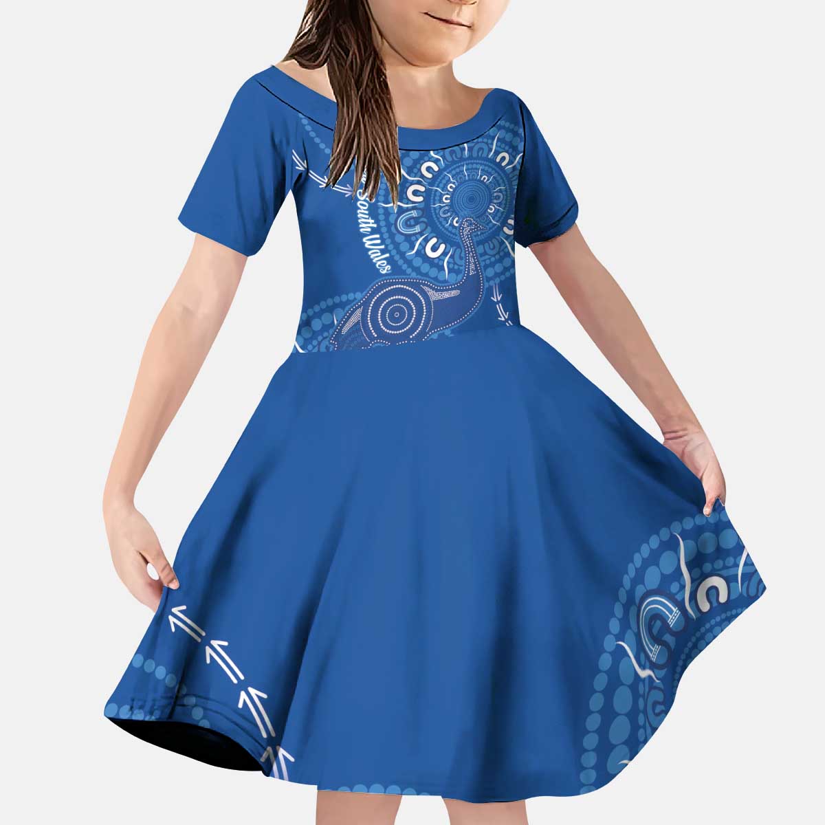 Australia New South Wales Kid Short Sleeve Dress Aussie Emu With Aboriginal Art