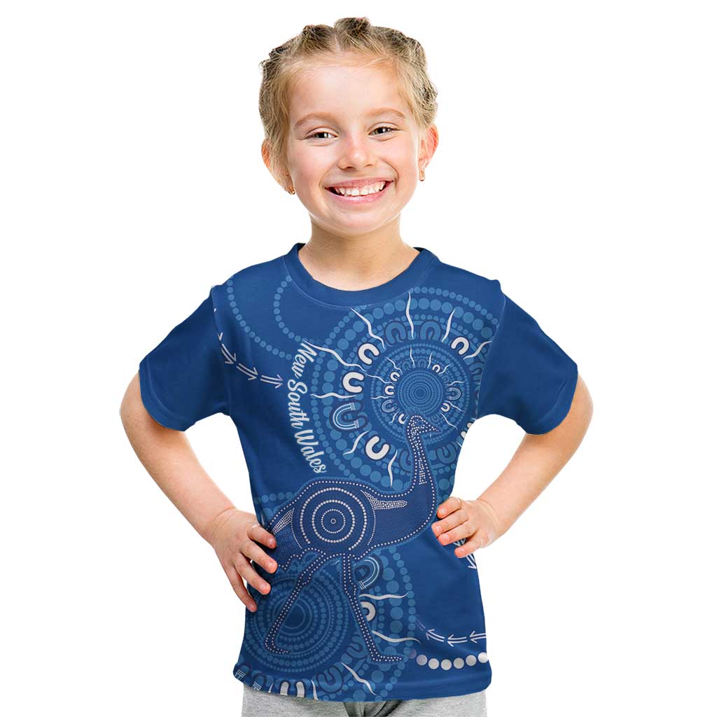 Australia New South Wales Kid T Shirt Aussie Emu With Aboriginal Art